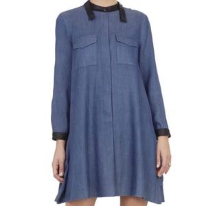 BCBGMAXAZRIA Blue Faux Leather Trim Emilee Long Sleeve Dress Size Small